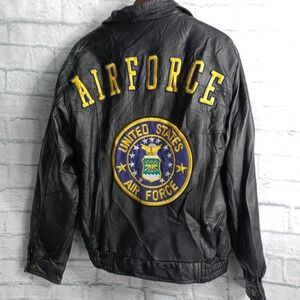 Oscar Piel USA Mens Black Leather Air Force Bomber Jacket Size S USAF Patch